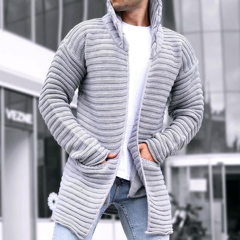 Oliver | Solid Stand Collar Mid-length Knit Cardigan